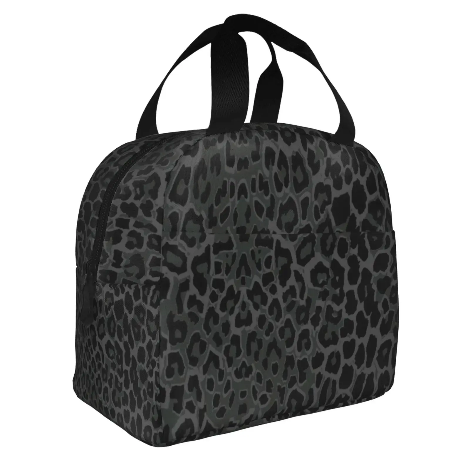 Black Leopard Print Lunch Bag Women Portable Cooler Thermal Insulated Lunch Box for Kids School Multifunction Food Bento Box