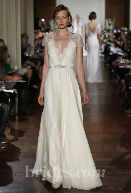 Đầm Jenny Packham Bãi Biển Mùa Hè Áo Váy Gợi Cảm Cổ V Sâu Mũ Tay Phối Ren Hạt Voan Vỏ Áo Dài Cô Dâu Vestidos