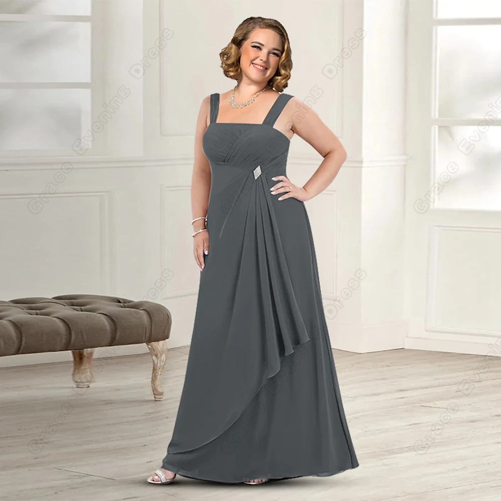 Plus Größe Grau Mutter der Braut Kleider für Frauen Chiffon Drei Viertel Hochzeit Party Kleider für Formale Occasioon 2023 Sommer