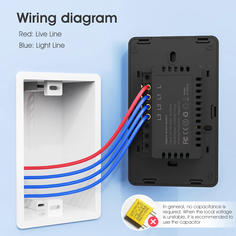 Tuya Zigbee Smart LightTouch Switch No Neutral Wire Wall Magnetic Relay US100-250v Voice App Google Home No Capacitor Required