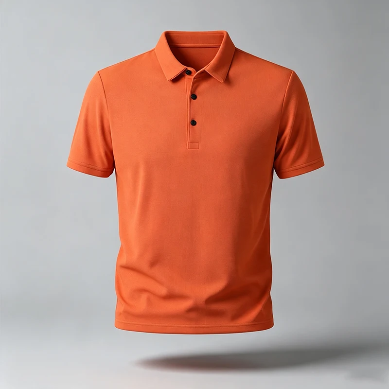 Herren-Poloshirt mit festem Revers, kurzen Ärmeln, dreireihiger Knopfleiste, normaler Passform, weich, atmungsaktiv, klassisch, für Business, Freizeit und Alltag. – Detail 9