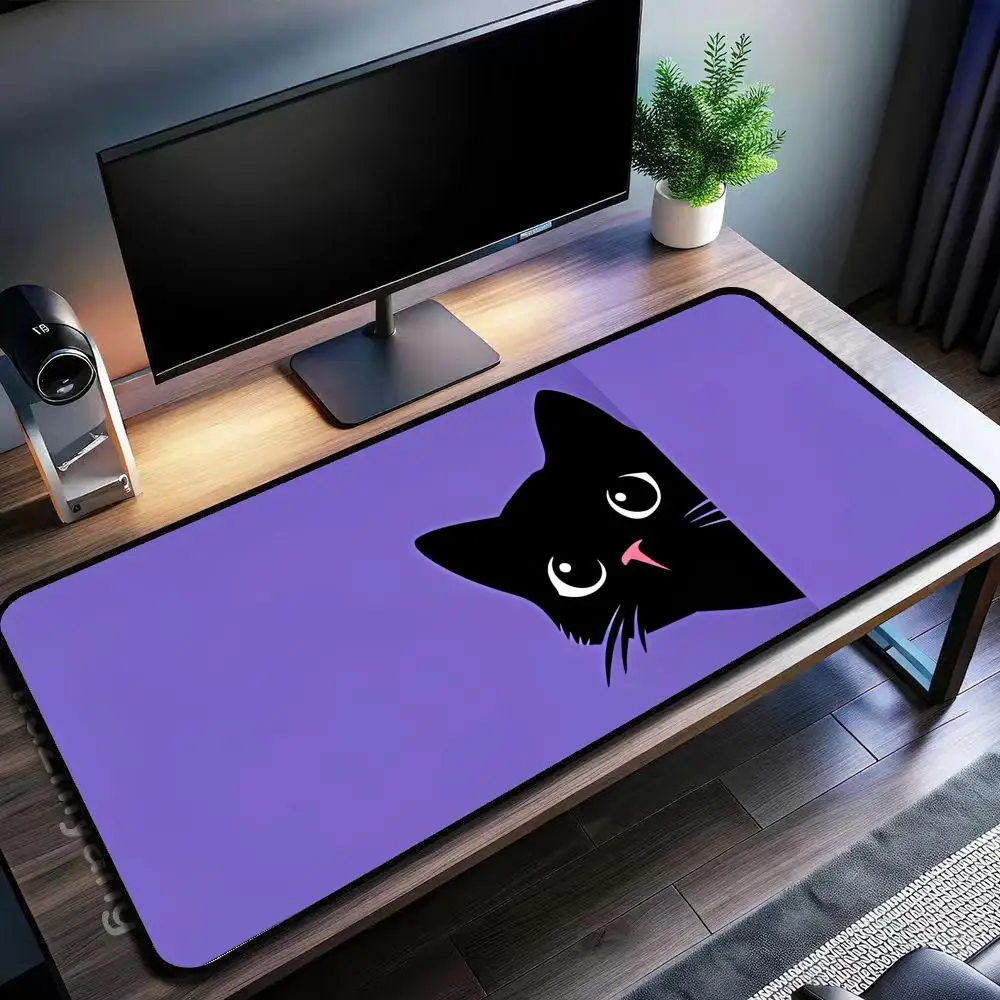 Purple Black Cat Mouse Pad XXL - Cute Peeking Kitten Design, Non-Slip Rubber Base, Large Desk Mat for PC Gamers