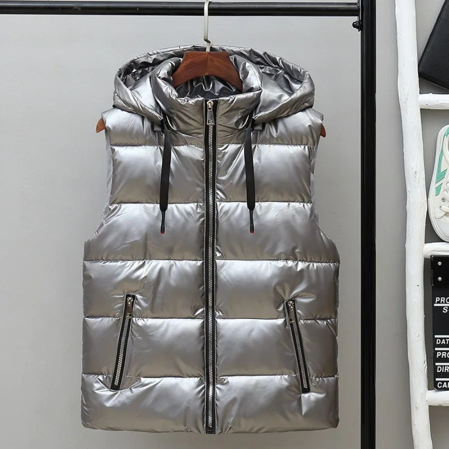 Autumn Winter New Men's Bright Color Vests Down Cotton Vest Coats Warm Hooded Waistcoat Korean Trend Outdoor Couple Vest Jackets