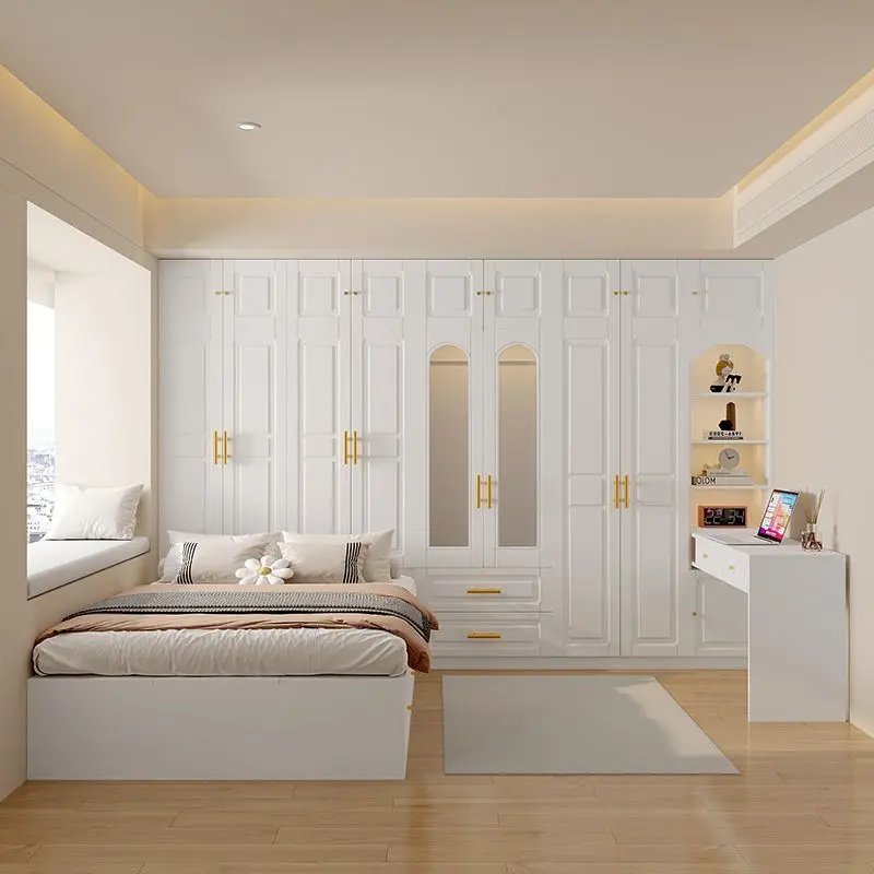 

Solid wood wardrobe bed integrated tatami cream wind children's bed storage bed bedroom with desk combination multi-function