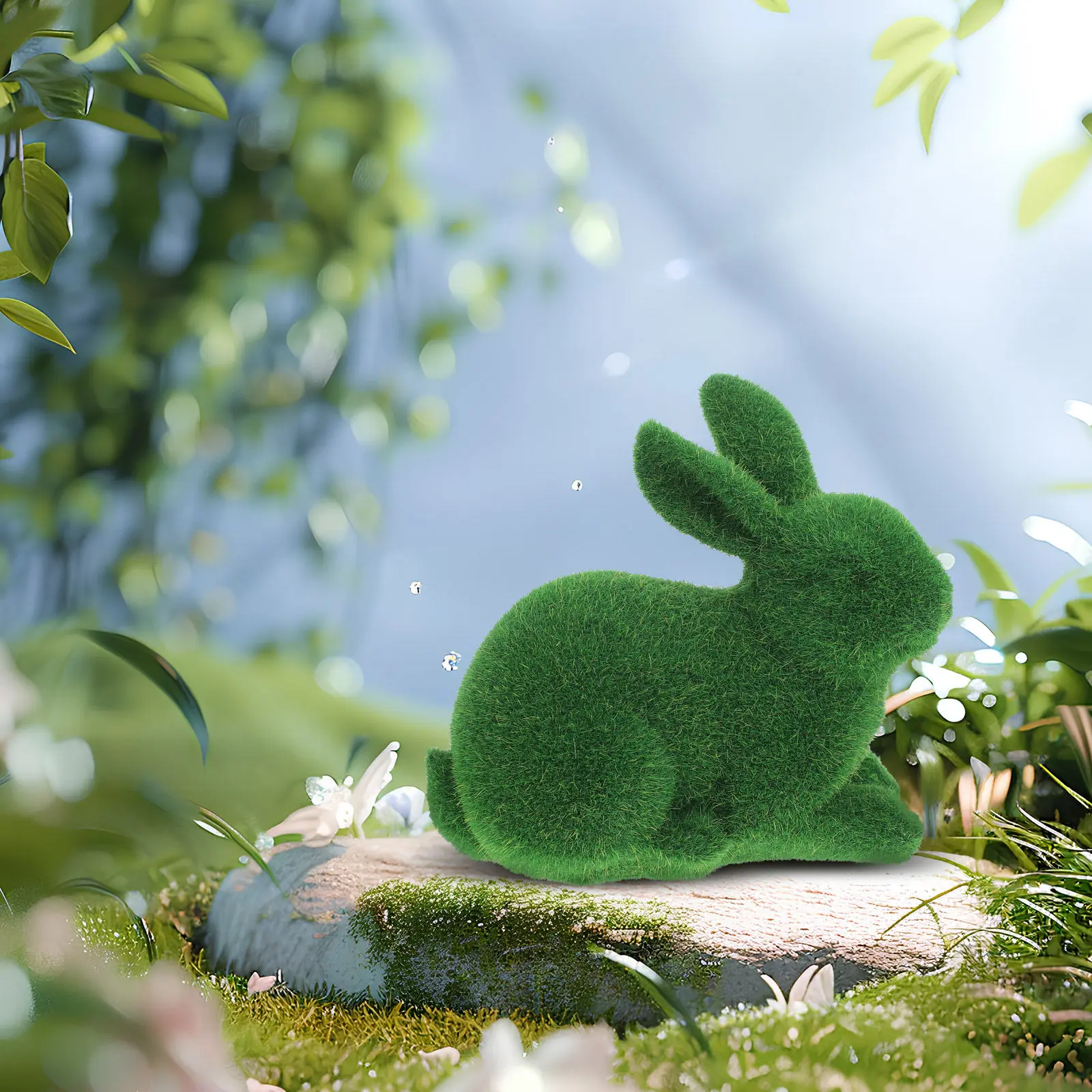 Decoration Soft Halloween Christmas Flocked Resin Bunny Statue Garden Outdoor Lawn Flower Bed Window Display Moss Rabbit Grass