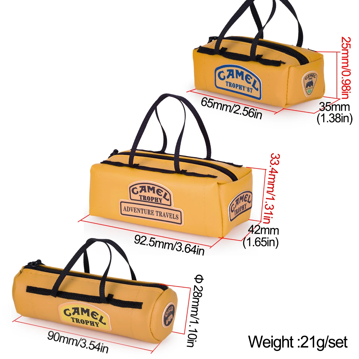 3Pcs Simulated Leather Roof Bag for SCX10 TRX4 1/10 – Scale Travel DIY Accessories for 1/8 1/16 Crawler