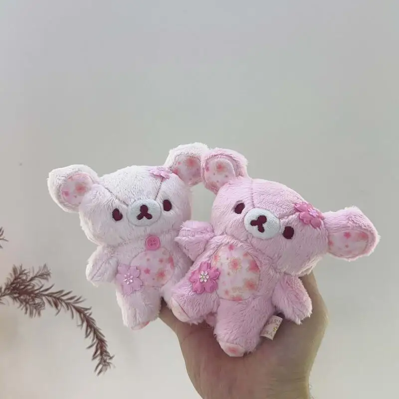 Kawaii Cartoon Cherry Blossom Pink Rilakkuma Plush Toys Keychain 10Th Anniversary Backpack Pendant Soft Stuffed Doll Friend Gift
