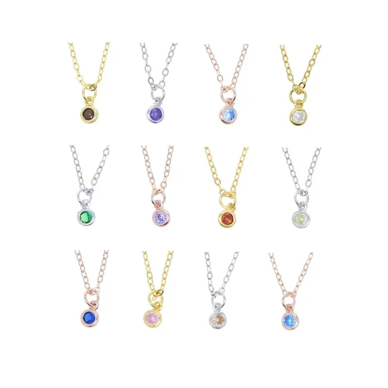 2024 New Design 12 Colors Month Lucky Round Birthstone Pendant Necklace 925 Sterling Silver Bling Cubic Zircon Jewelry FOR Women