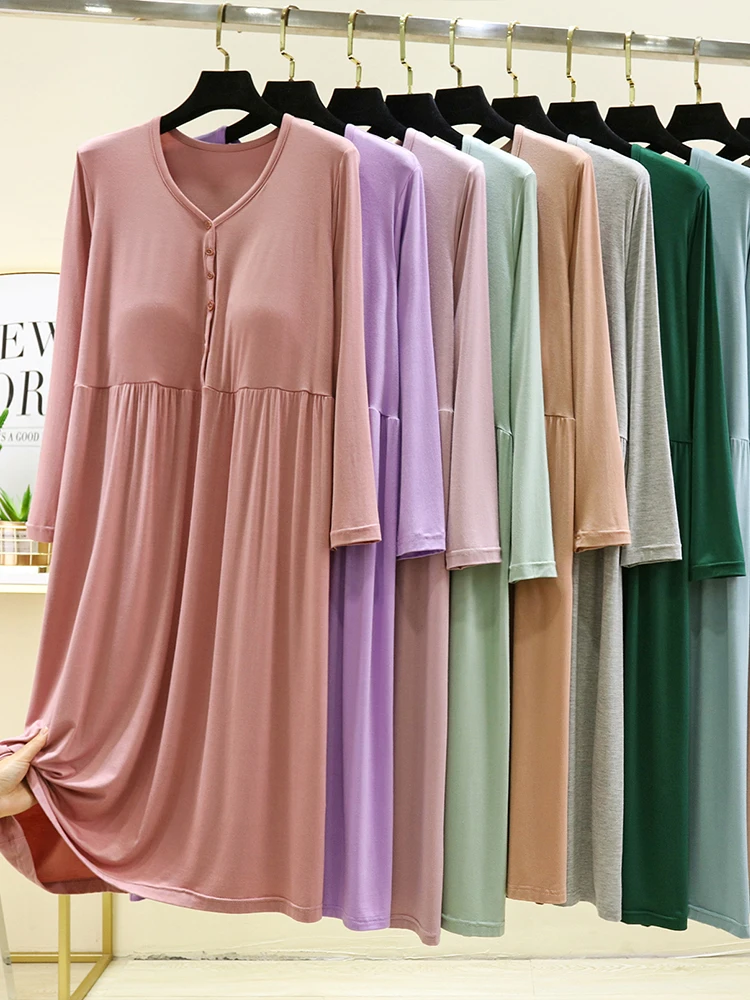 

Женское домашнее тонкое длинное платье из модала Long Sve Sp Dr, весна-лето, можно носить на улице с нагрудником, повседневное платье