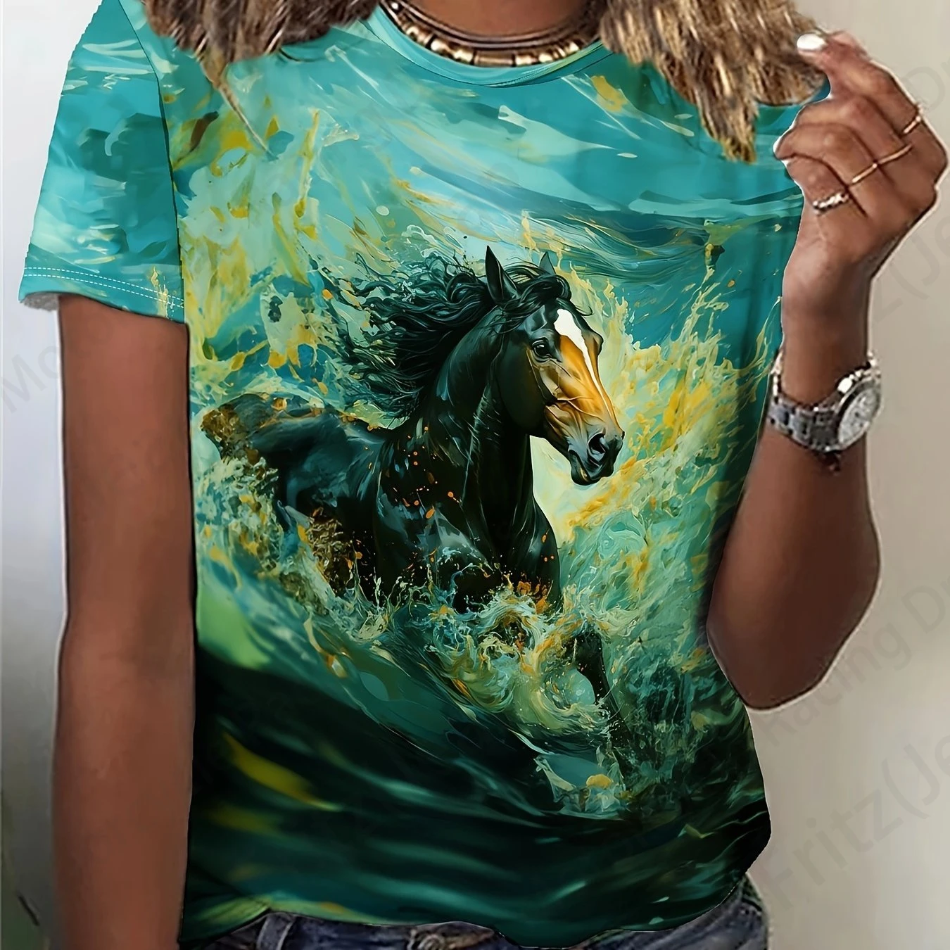 Women T-shirt 3d Horse Print Tshirt Women Fashion Crew Neck Short Sleeve T-shirt Animal Graphic T Shirt Ladies Tops Tees Y2k