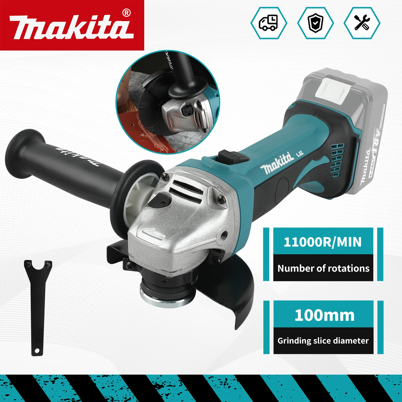 

Аккумуляторная бесщеточная угловая шлифмашина Makita DGA402 18В, 100 мм, 11000 об/мин, со спиральным редуктором, для резки камня, металла, строительных работ и ремонта