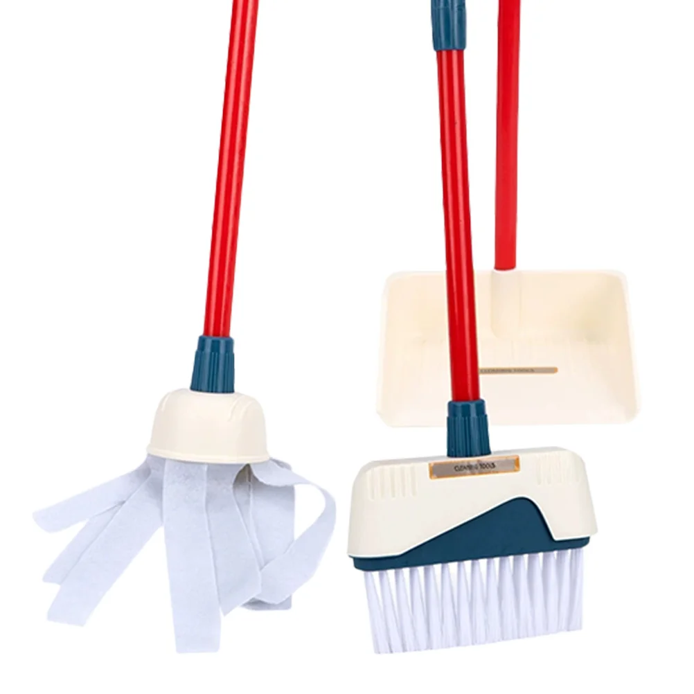 1 conjunto de limpeza realista das crianças conjunto mop vassoura pá balde fingir casa role play ferramentas educacionais haste