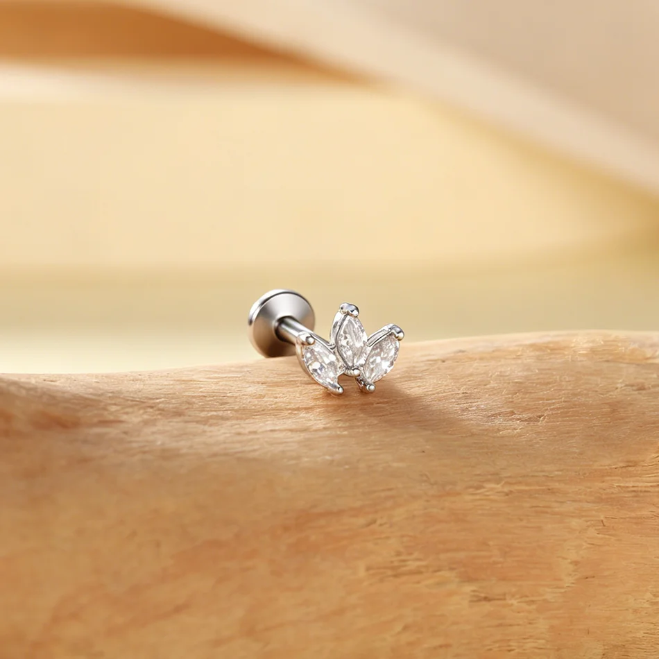 1 Stück Edelstahl Zirkon Ohrstecker mit Innengewinde, Blumen-Labret, Helix Tragus Körperschmuck – Detail 6