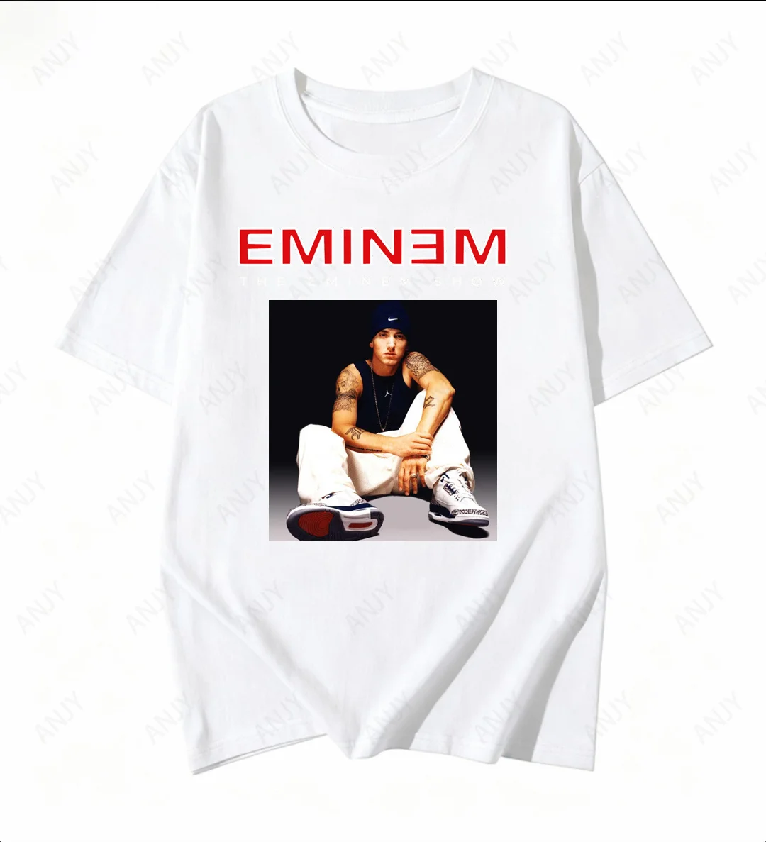 Classic Sitting Pose Print Short Sleeve American Streetwear Hip-Hop Rap Retro Pure Cotton Men's T-Shirt