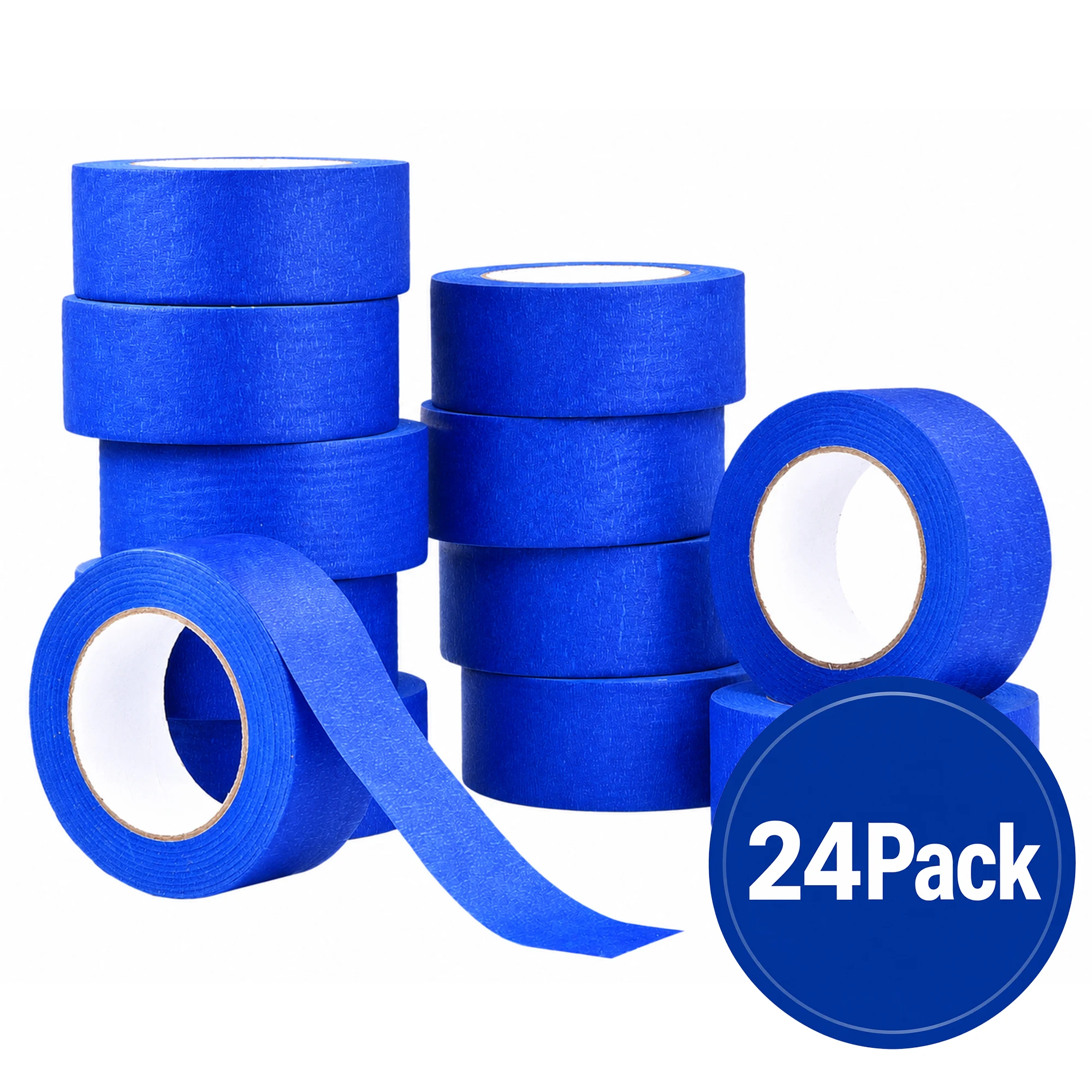 24 Rolls Painters Tape 2 Inch Wide, 55 Yards Per Roll UV Resistant Blue Masking Tape with No Residue for Sharp Lines on Wood, Glass, Metal, Indoor Outdoor Painting