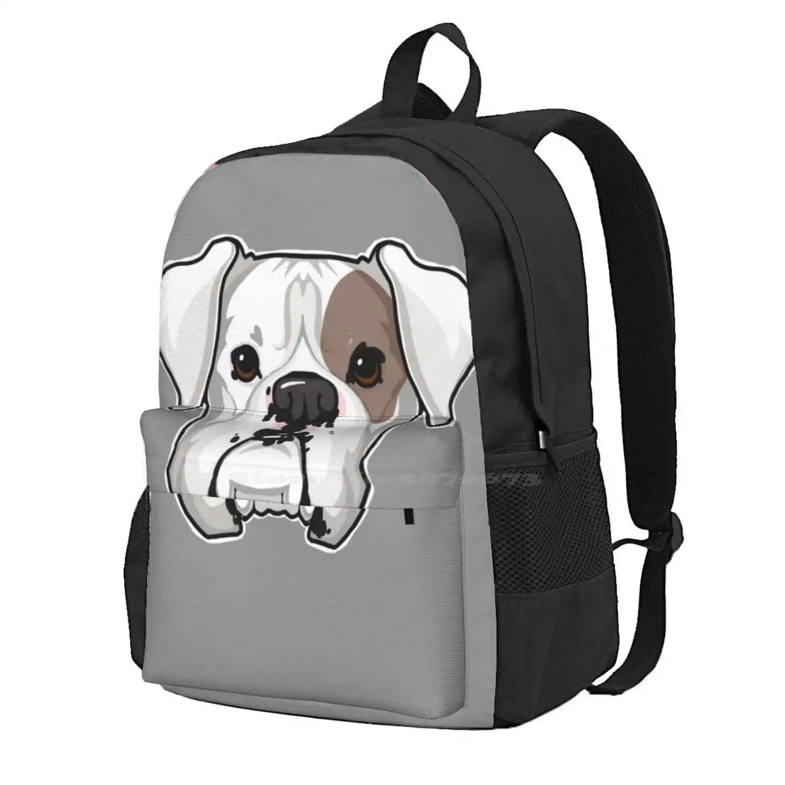 White Boxer With Spot Hot Sale Schoolbag Backpack Fashion Bags White Boxer White Dog Puppy Pet Portrait Animal