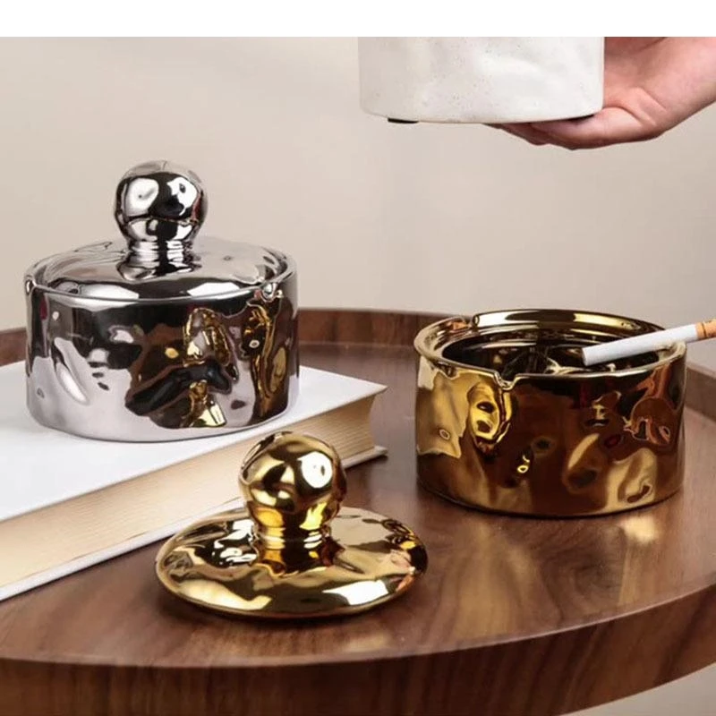 Minimalist Ceramic Ashtray with Lid Smoking Accessories for Weed Ash Tray Modern Decor Gold/silver Ashtrays Gifts Boyfriend