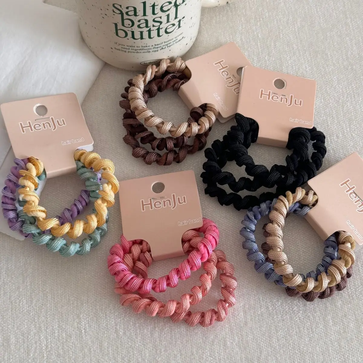 3pcs/bag Threaded Fabric Hairbands Colorful High Elastic Rubber Bands Hair Ropes Durable Head Ropes Ponytail Holder Hair Loops