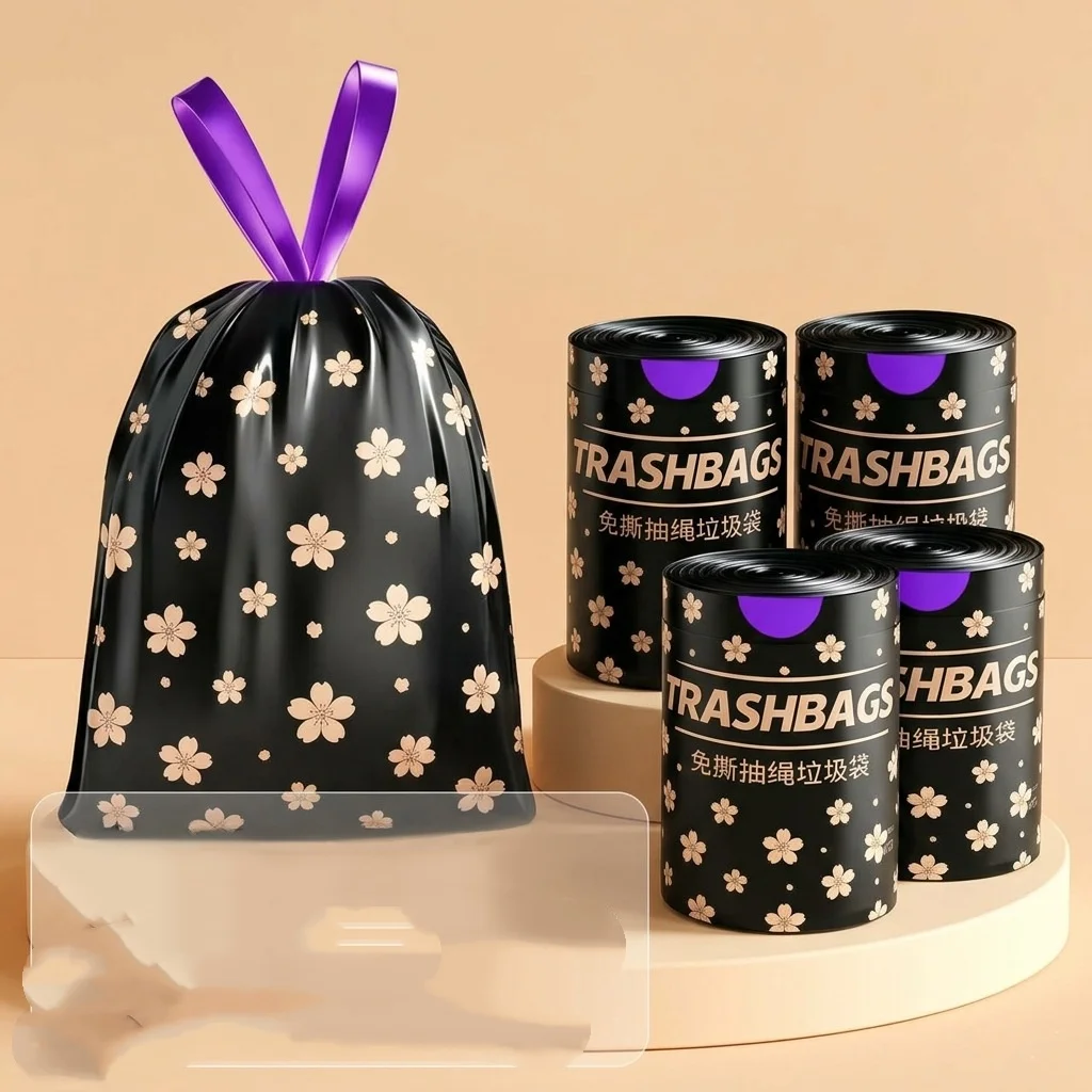 120/60 Stück Müllbeutel mit Kirschblüten-Druck, reißfeste, verdickte schwarze Einweg-Müllbeutel, auslaufsichere Müllbeutel für den Haushalt, Halloween- und Weihnachtsgeschenke