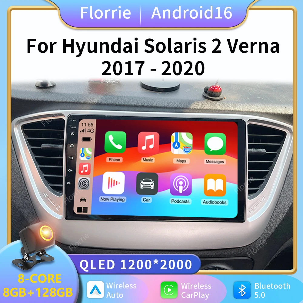 Autoradio Android 16 pour Hyundai Solaris 2 Verna Accent 2017 2018 2019 2020 Lecteur multimédia stéréo Navigation GPS Unité principale BT