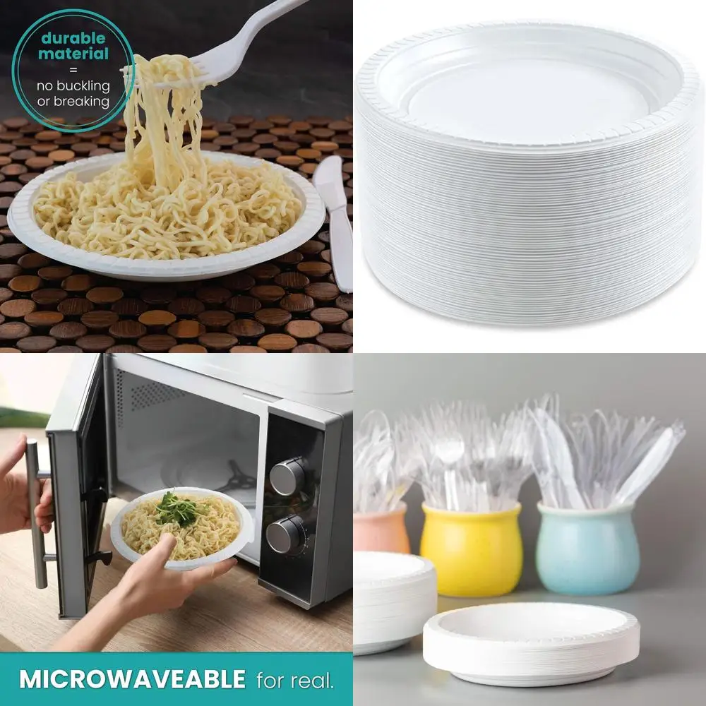 

800 Pack White Microwave-Safe Round Disposable Plastic Dinner Plates, 6 Inches