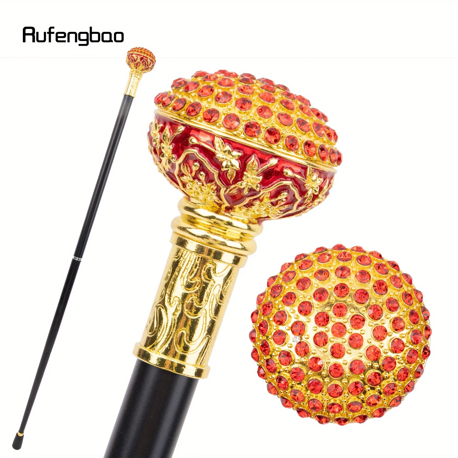 Red Artificial Diamond Ball Walking Cane Fashion Stick Gentleman Elegant Cosplay Cane Crosier 92cm Performance Stage Cane