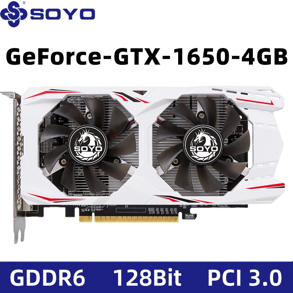 بطاقات رسومات الألعاب الجديدة من SOYO NVIDIA GeForce GTX 1650 4GB GDDR6 128 بت بطاقة فيديو GPU لسطح المكتب لمكونات الكمبيوتر الشخصي