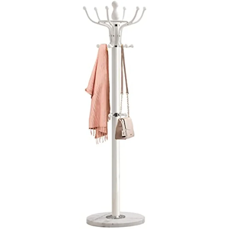 

Freestanding Coat Rack with 16 Hooks and Marble Base - Heavy Duty Metal Hall Tree Stand for Entryway Hats Coats Bags Rack- Mode
