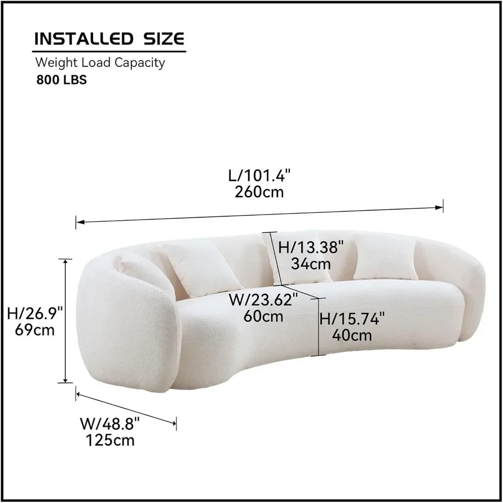 102'' Modern Minimalist Curved Lounge Sofa Oversized Teddy Velvet Fabric Upholstered 5-Seater Comfortable Half-Moon Sofa with