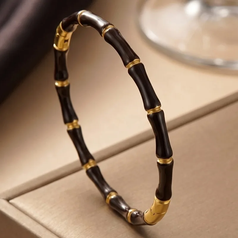 Bambus-Gelenk-Titanstahl-Armreif, modischer, vielseitiger runder Edelstahl-Armreif, schlichtes, einzigartiges Armband für Herren und Damen, Alltagsgeschenke – Detail 6