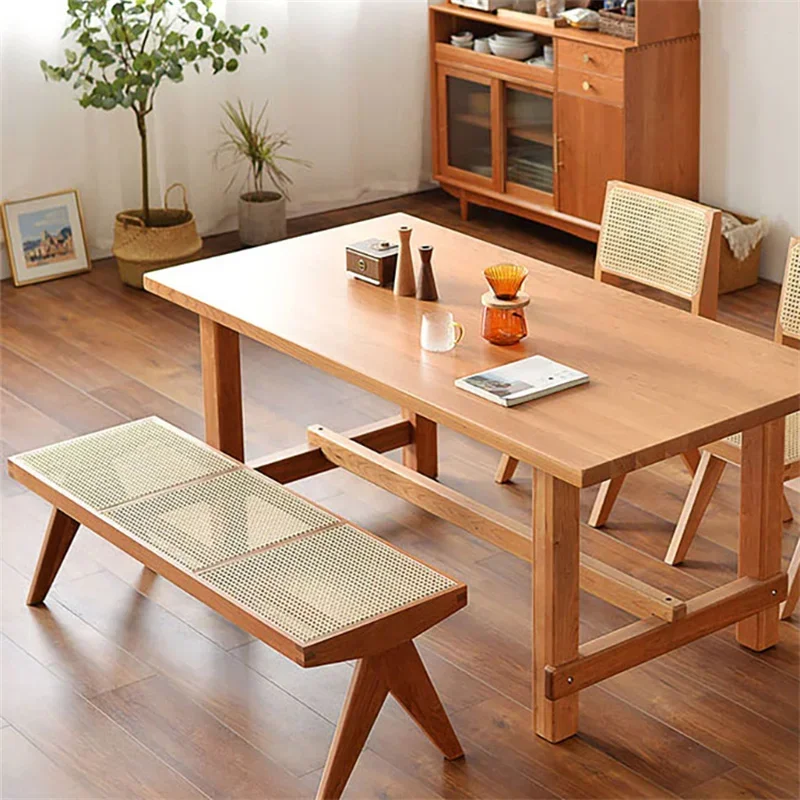 Nordic Solid Wood Shoe Stool Bench Home Furniture Retro Rattan Design Shoe Changing Stools Dining Stool Hallway Porch Ottomans