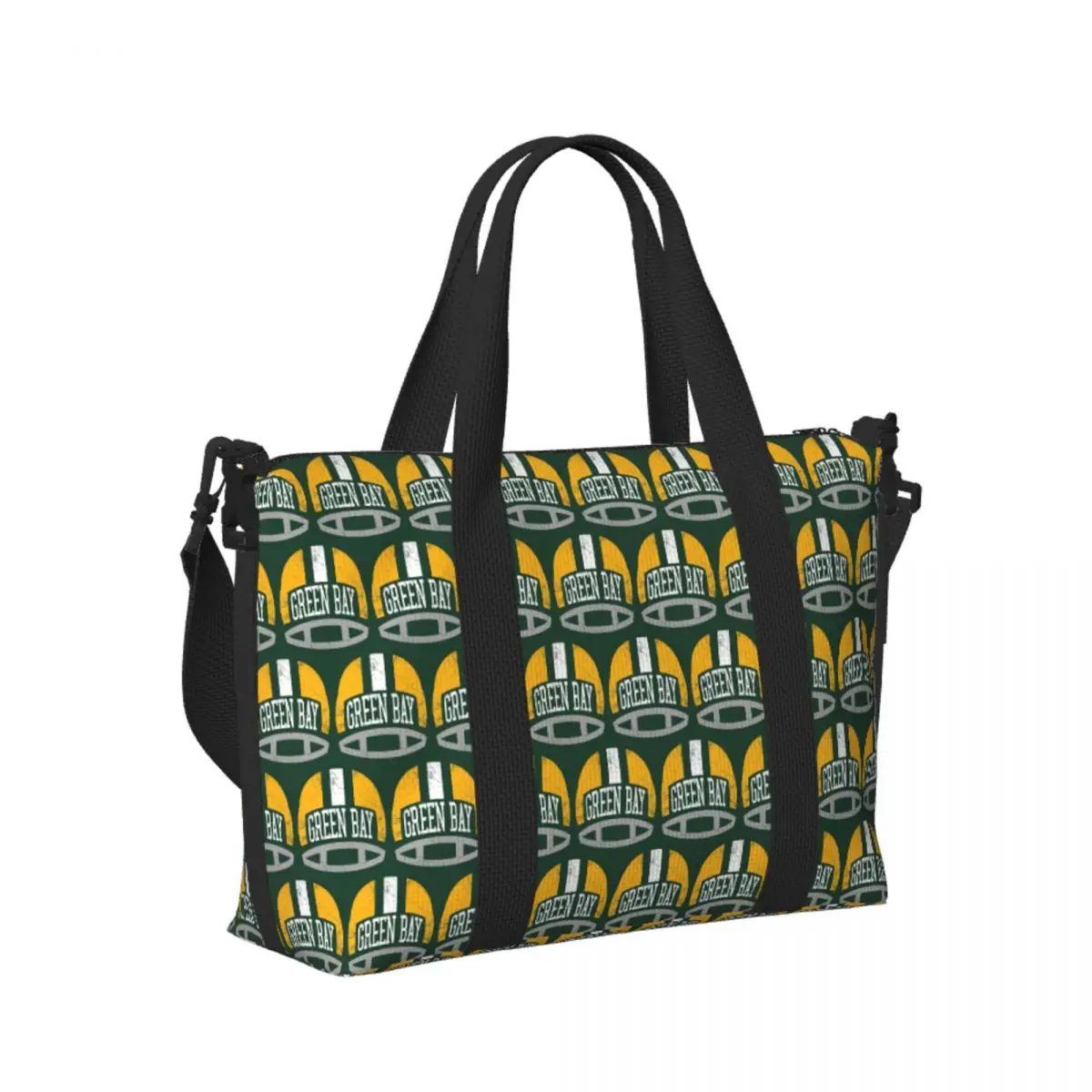 

Custom Green Bay Retro Helmet - Green Beach Travel Bag Large Capacity Tote Bags for Gym Sport Women Shopping Duffle Shoulder Bag