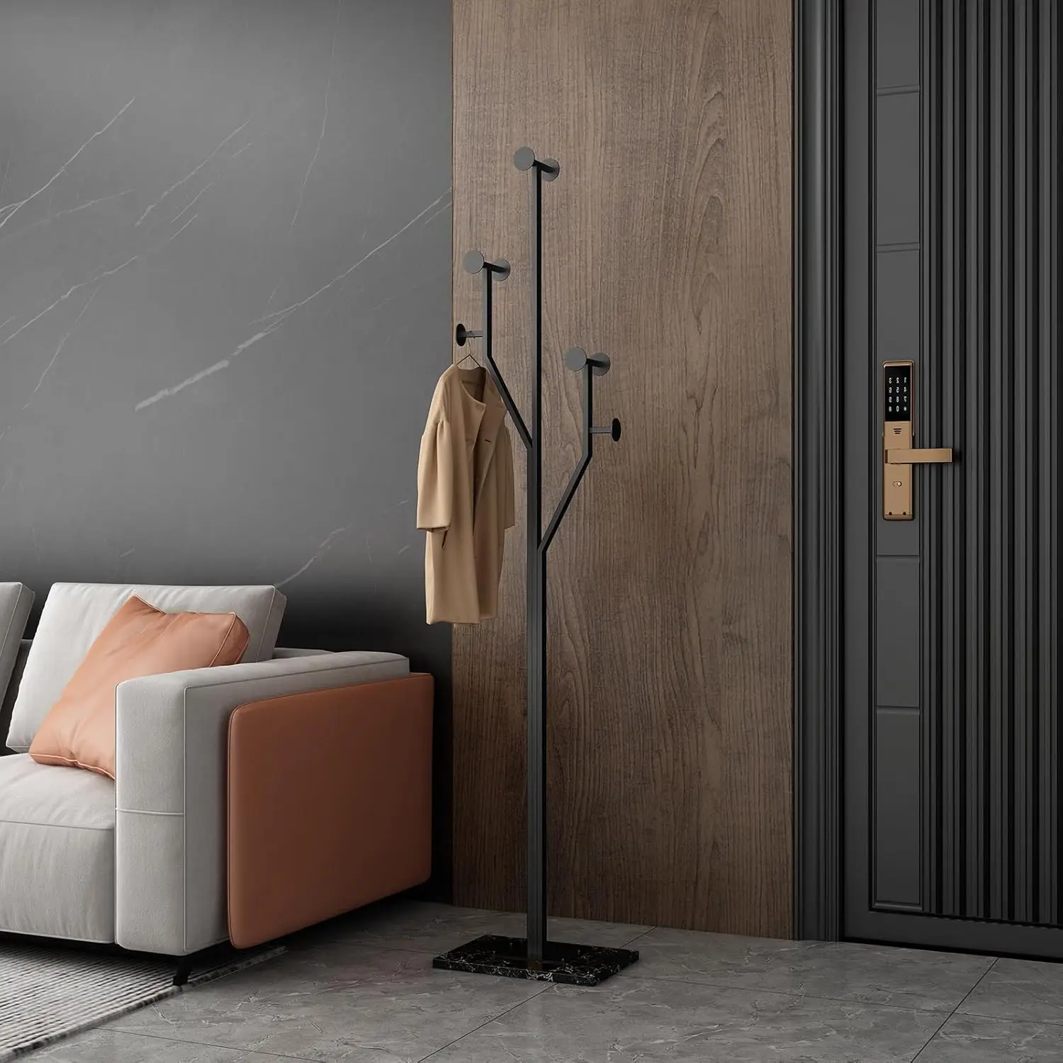 Freestanding Coat Rack Tree-shaped Metal Coat Tree with Heavy Duty Marble Base for Corner Entryway Hallway Bedroom