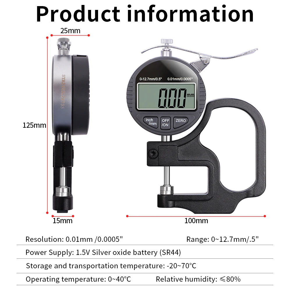 Electronic Thickness Gauge 0.01/0.001mm 12.7mm LCD Screen Digital Micrometer Thickness Meter Gauge Micrometro Measuring Tool