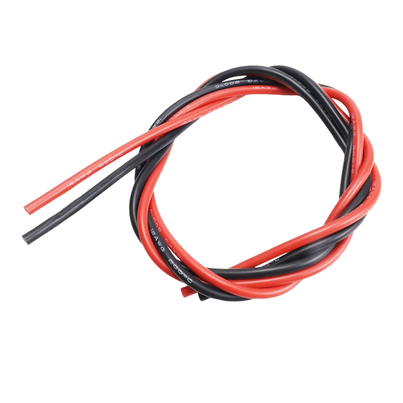 Cable de silicona de 2 metros (1 metro rojo + 1 metro negro) 8 10 12 14 16 18 22 24AWG Cable de gel de sílice de silicona suave resistente al calor ampliar
