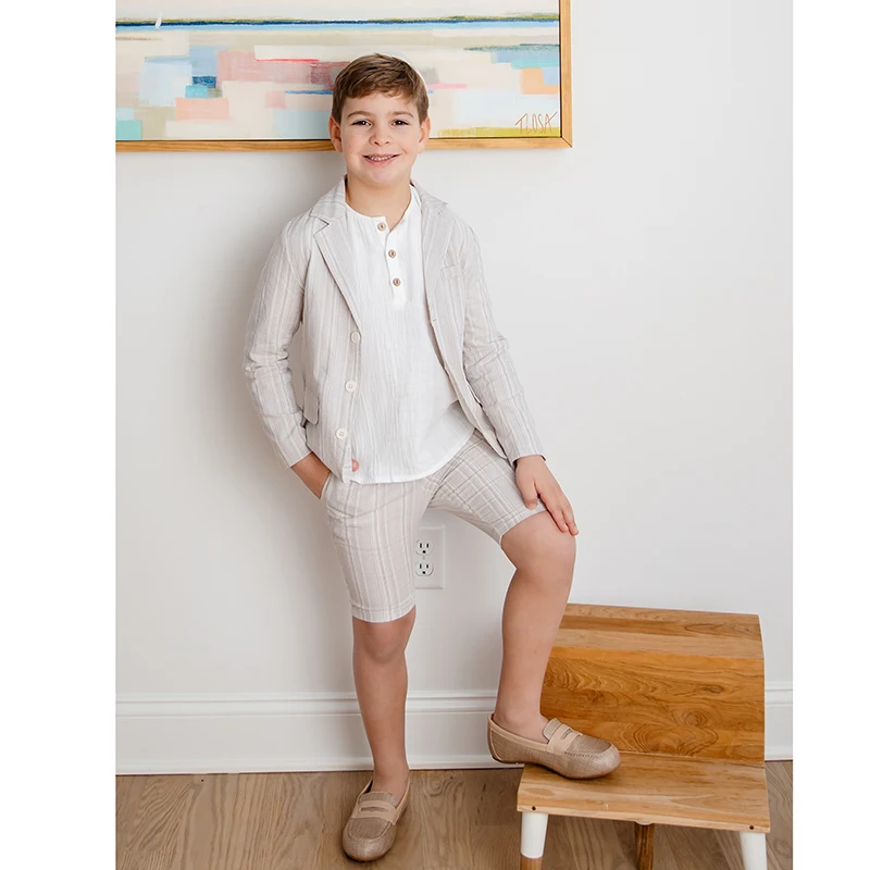 AP Boys SS24 Dressy Coordinates New Style Boys Fashion Blazer Cotton Children Overalls Kids Short Pants, #6606