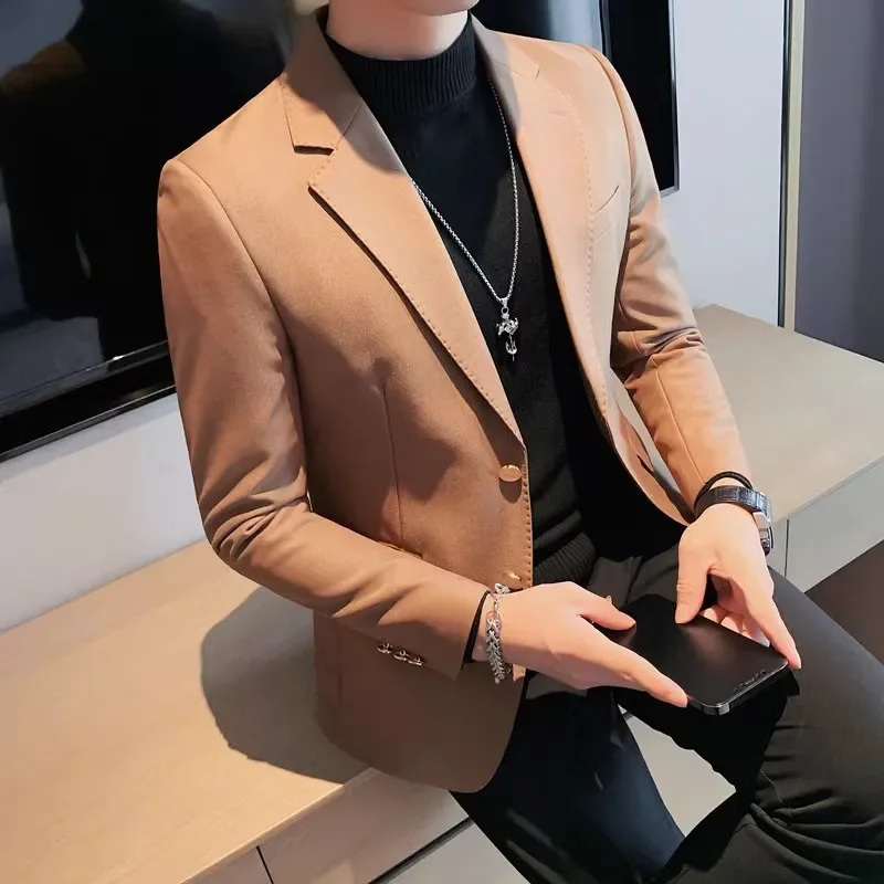 Plus Size 4XL-M New High Quality Men Business Slim Suit Jacket Korean Simple Business Elegant Fashion Party Casual Coat Dress