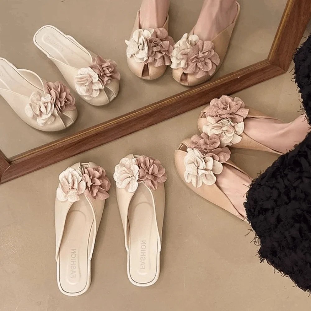 Stylish 3D Flowers Women's Slippers Sweet Non-Slip Summer Beach Sandals Lightweight Versatile Platform Slippers Everyday Outfits