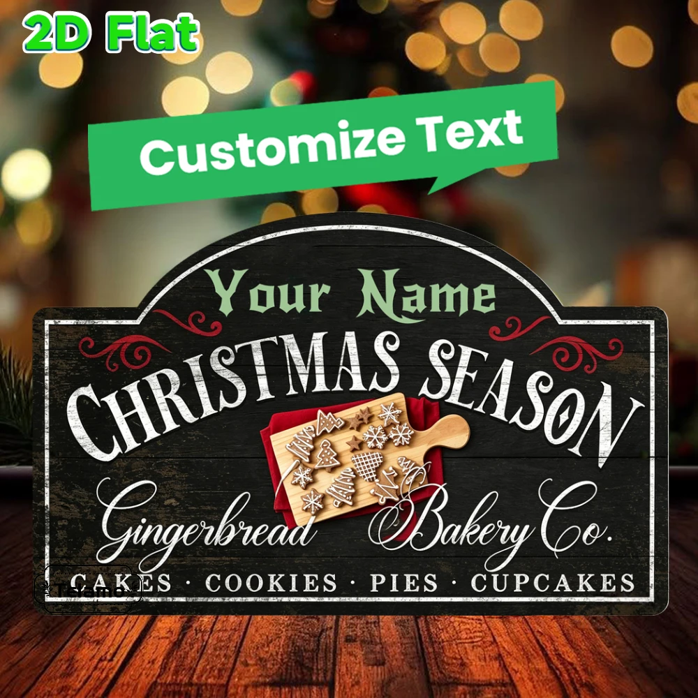 Custom Text Arched Metal Sign, Vintage Gingerbread Cookie Board Pattern, Christmas Decor, Mantel Kitchen Wall Decor, Indoor Outd