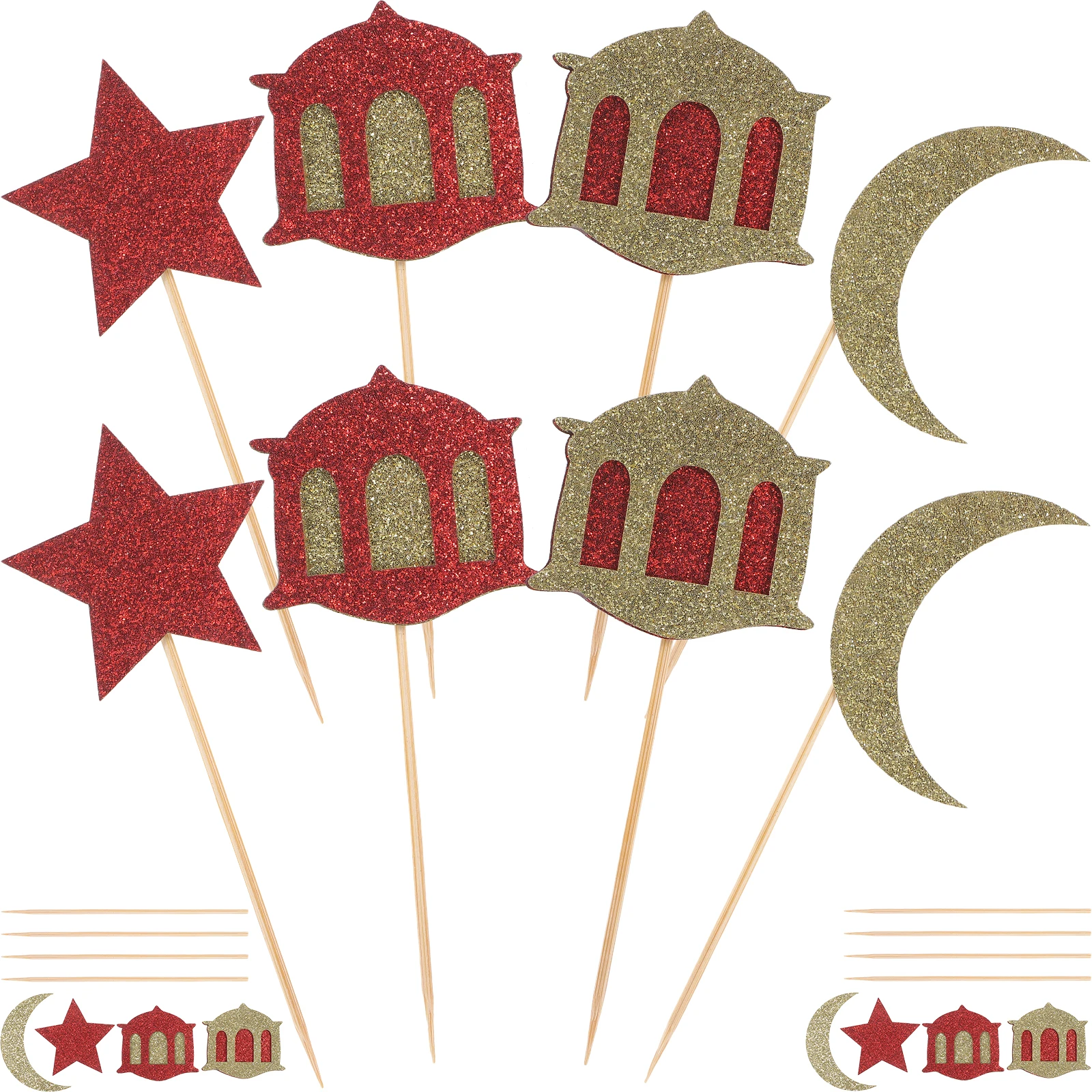 

40 Pcs Cake Decoration Picks Creative Paper Card Party Baking Eid Theme Ramadan Dessert Toppers Cupcake Ornament Festive Cake
