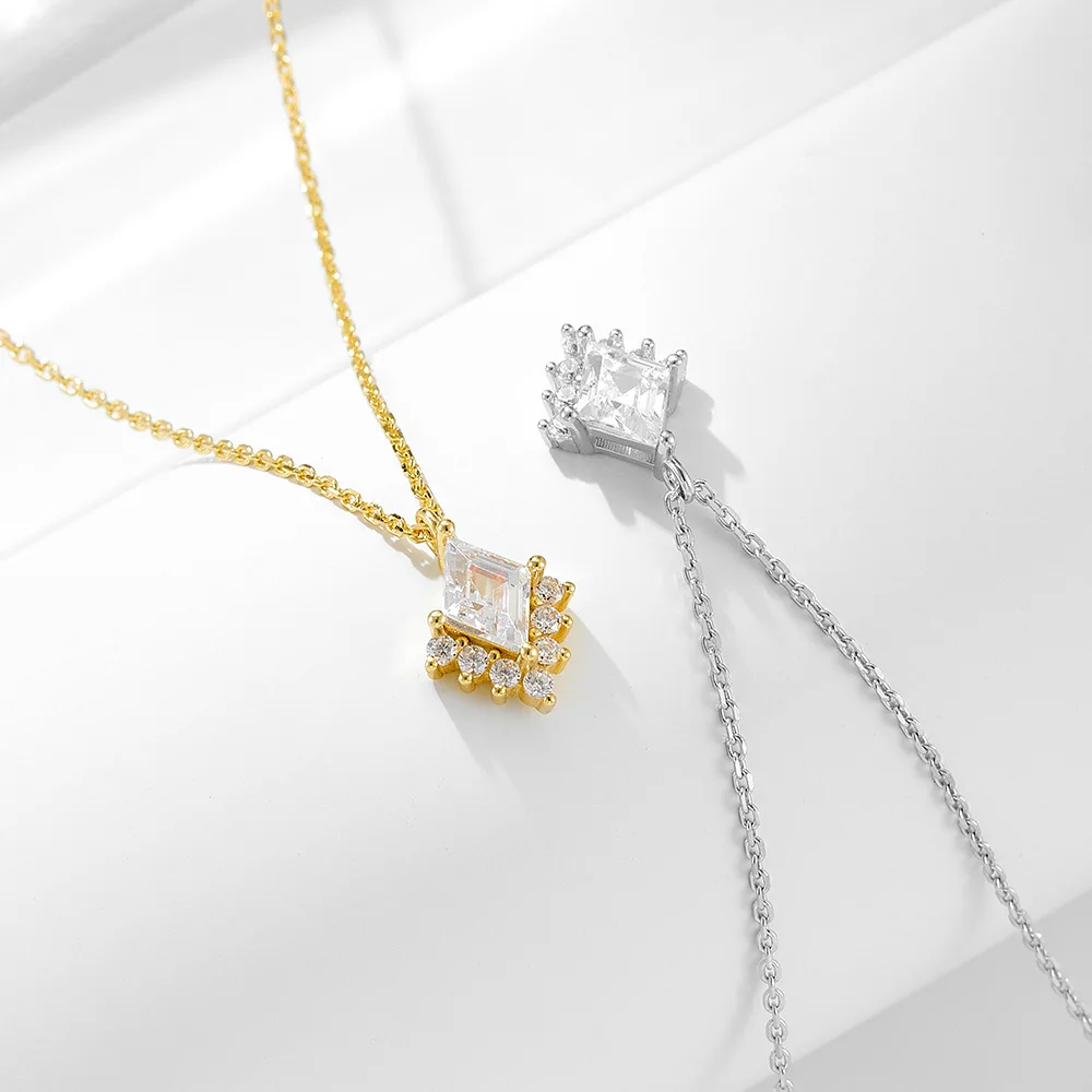 

Ожерелье из серебра 925 пробы с геометрическим бриллиантом - кулон с цирконом, роскошный минималистичный воротник Eur-US Ins