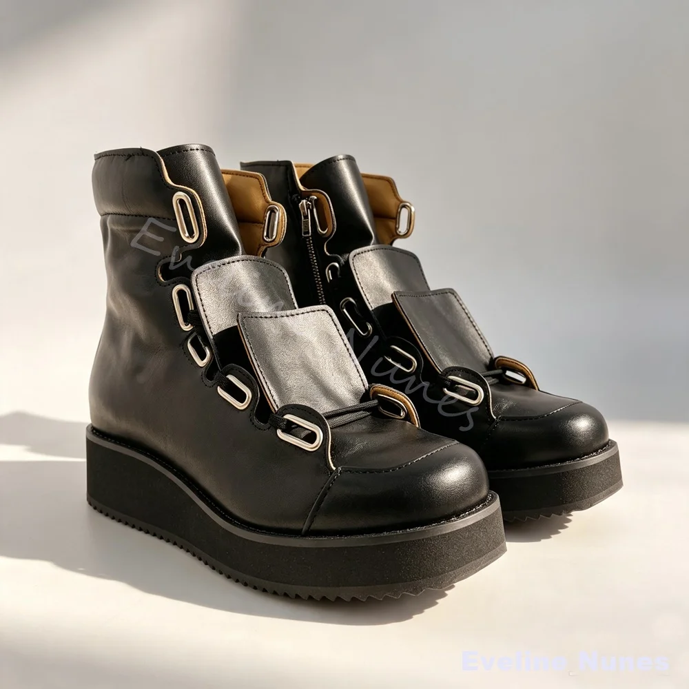 Multi‑Flap Overlay Platform Ankle Boots Men Cross Tied Wedge Thick Sole Punk Motorcycle Boots Gothic Y2K Street Cycling Boots