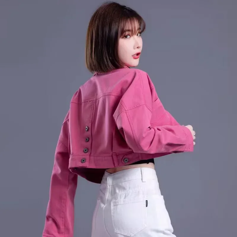 

2026 New Spring Autumn Coat Top Women Fashion Multicolored Short Cowboy Denim Jacket Outerwear Korean Style Female Jeans Jacket