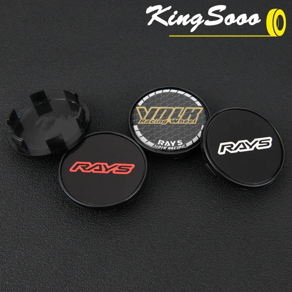 4PCS VOLK Rim Cap 54mm OD / 49mm Clip Wheel Center Cap RAYS Racing Emblem Sticker Wheel Cover Hub Cap Black & Silver