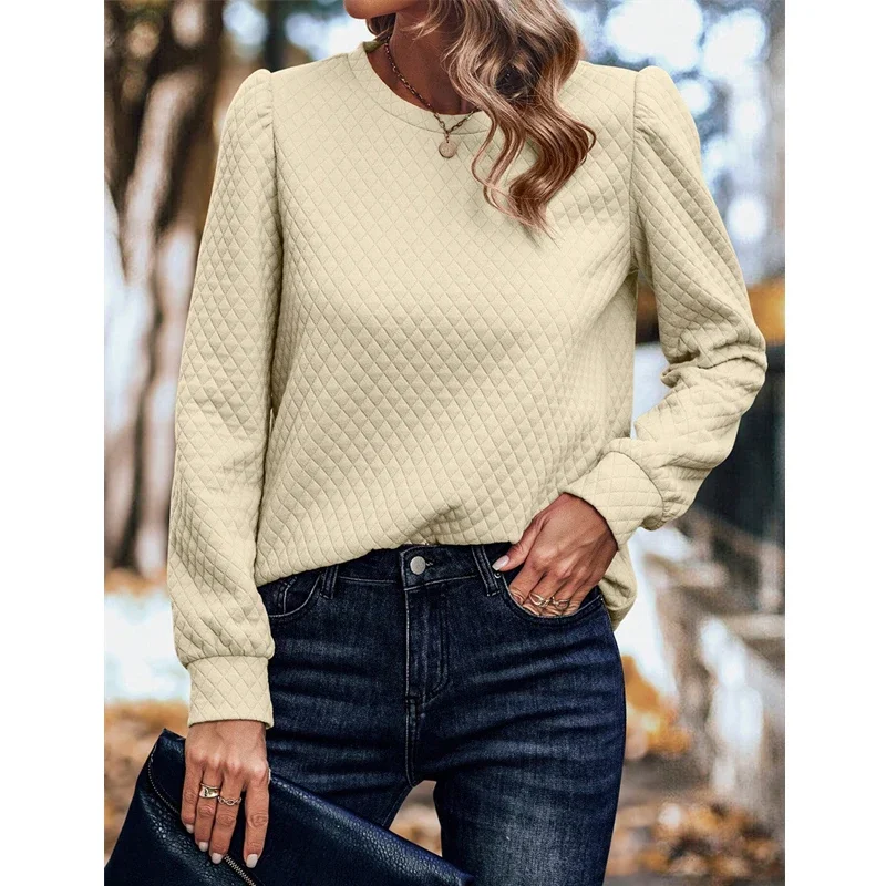 Women Clothing 2023 Autumn Winter Retro Simple Casual Streetwear Sweatshirts Female Solid O Neck Long Sleeve Loose Pullover Tops