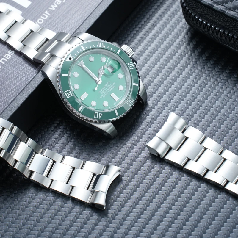 20 21mm solid arc end stainless steel strap for Rolex Black/Green Water Ghost 126610/116610 series fine tuning buckle bracelet