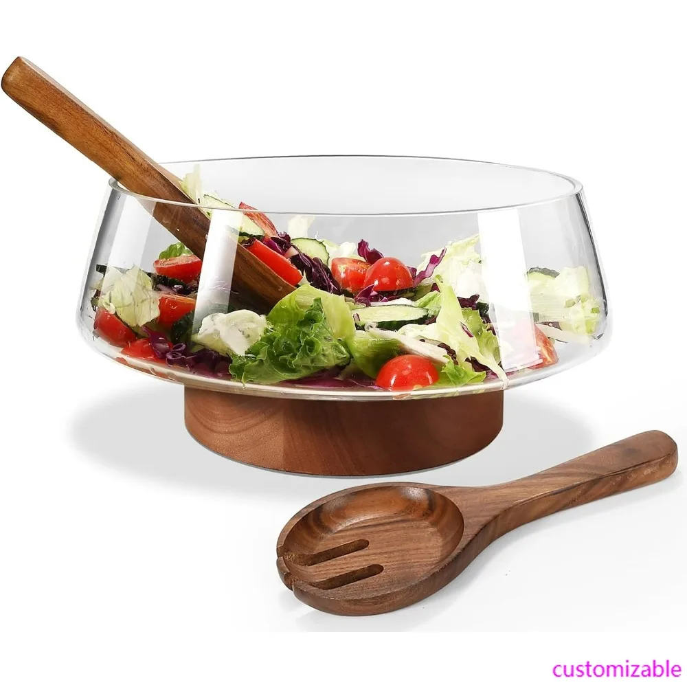 

Большой набор стеклянных салатников ручной работы с деревянной подставкой, необходимые кухонные принадлежности для сервировки посуды и кофеля