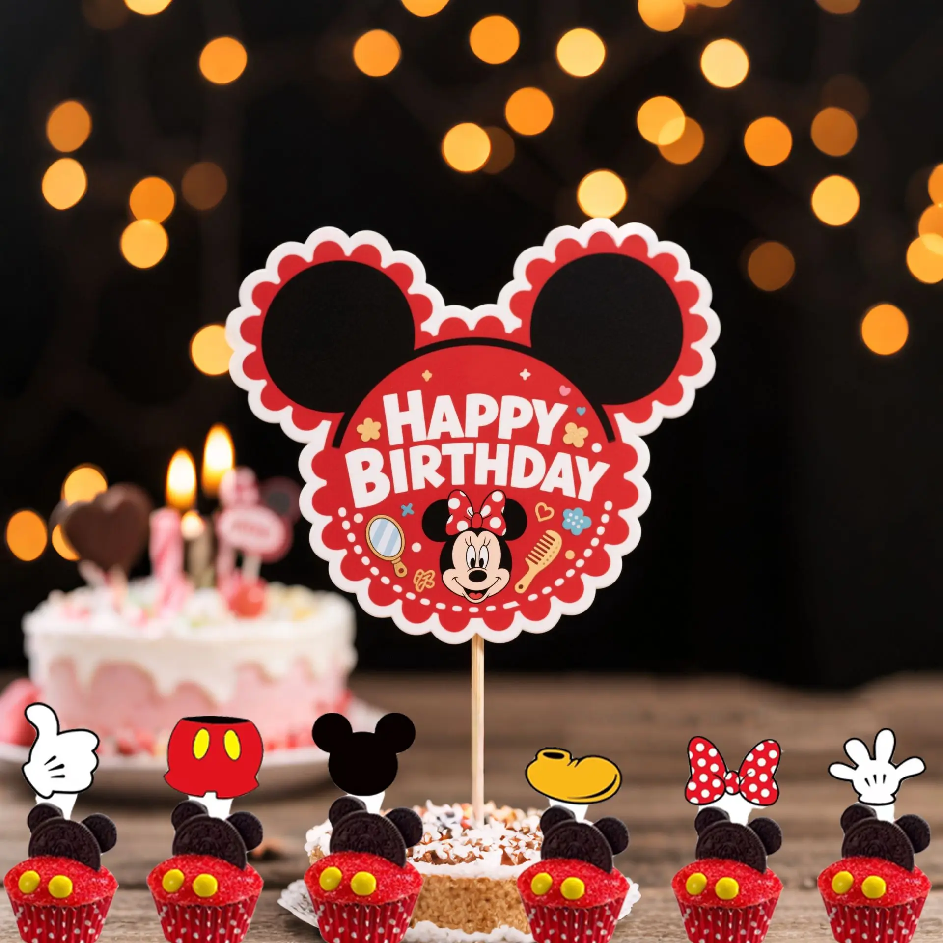 Disnay Mickey Mouse globo pastel Cupcake Topper rojo negro Mickey tema decoración de fiesta de cumpleaños regalos de Baby Shower juguete decoración suministros