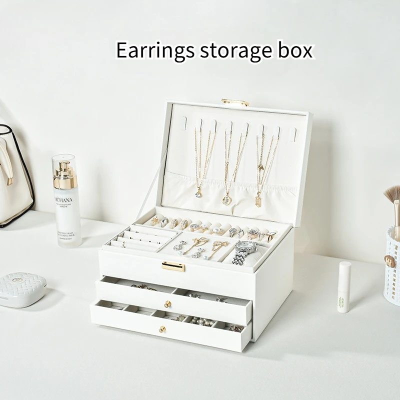 

Трехслойная шкатулка для хранения ювелирных украшений: для элитных изысканных ожерелий, серег, золотых украшений и аксессуаров для рук, с большой вместимостью