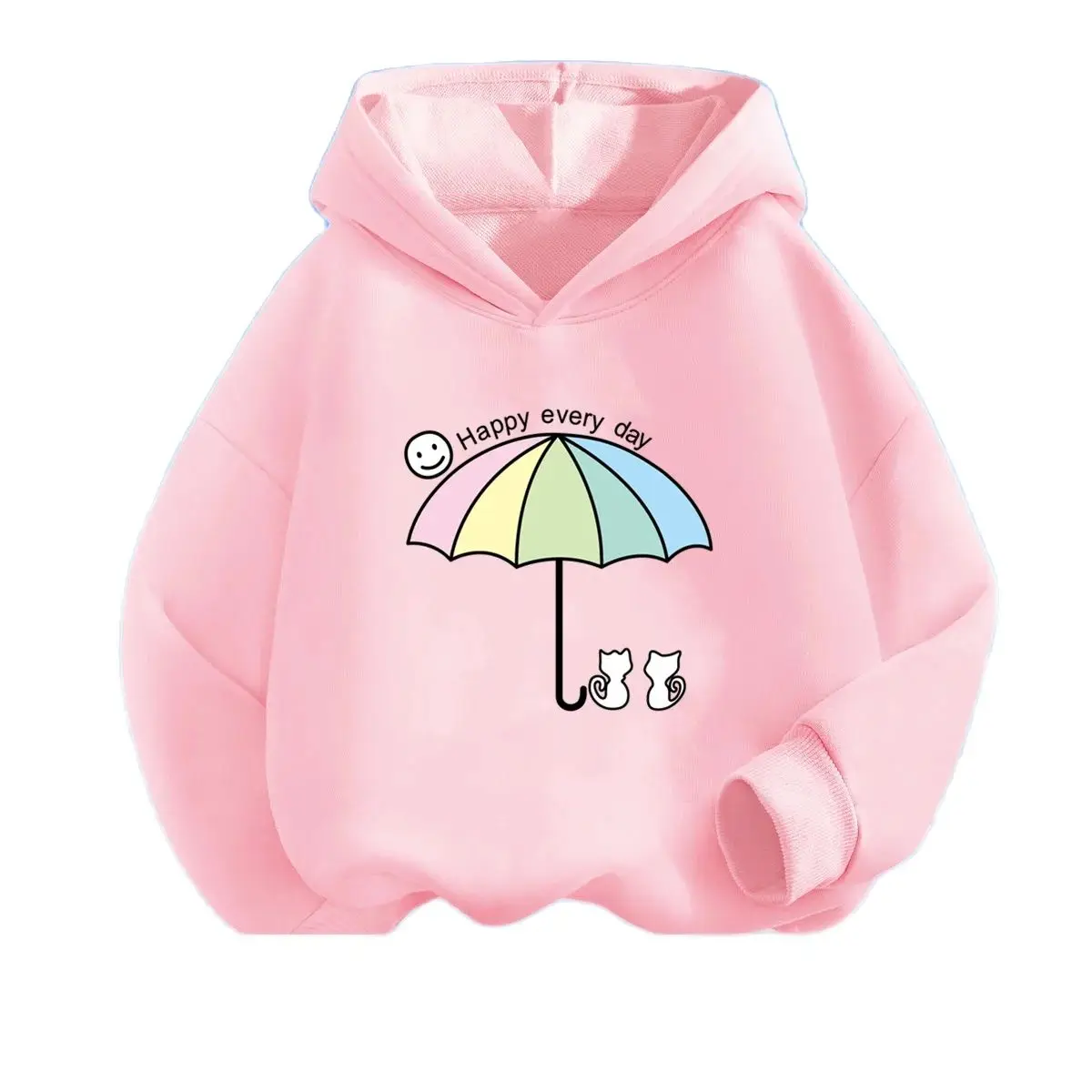 2024 Happy Everyda Hoodies Girls umbrella Hoody Sweatshirt Autumn Spring Long Sleeve Cute Cat Print Clothes Kids Loose Pullovers